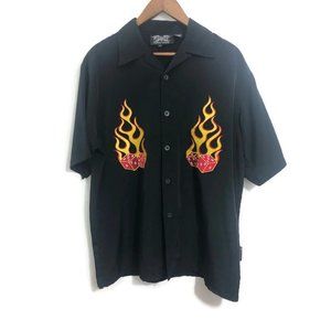 Dragonfly Men's Black Dice/Fire Button Down Shirt size large
